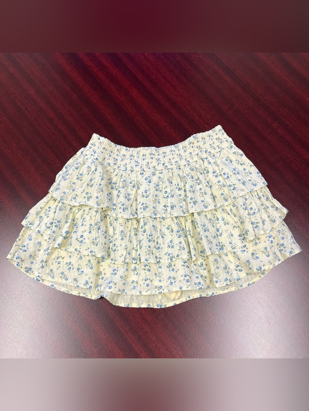 Altar’d State Floral Tiered Skirt Yellow Blue Green Built-In Shorts Small